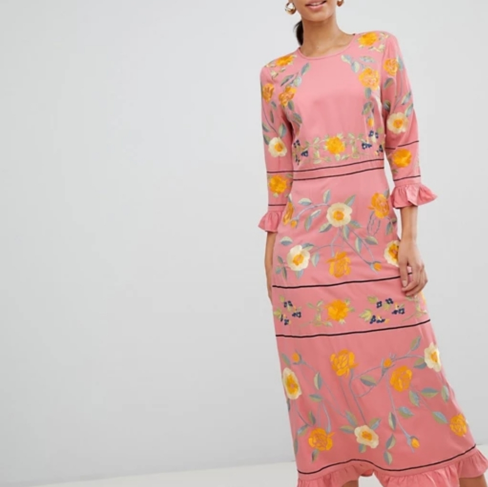 Embroidered dusty rose Dress
